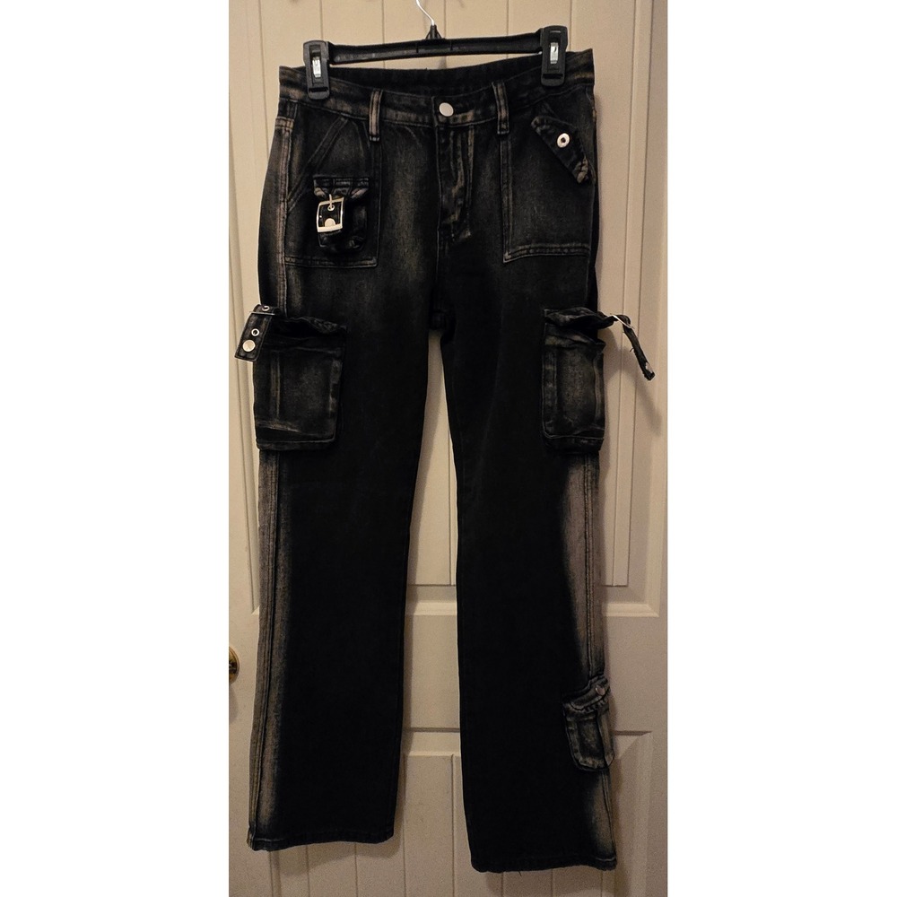 Romwe Grunge Distressed Wide Leg Cargo Jeans Size S